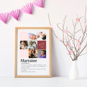 Affiche Marraine Personnalisée avec Photos | Cadeau Unique pour Marraine - Le Temps des Paillettes