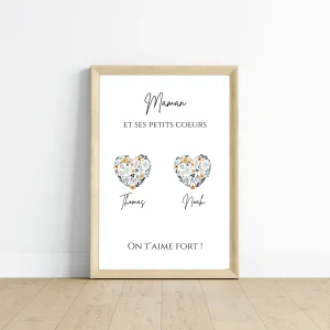 Affiche Maman et Cœurs Personnalisée – Cadeau Unique pour la Fête des Mères