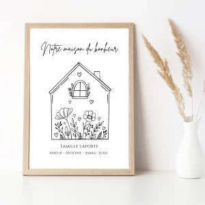 Affiche famille minimaliste, Affiche Maison personnalisée avec prénoms - Cadeau personnalisé par Le Temps des Paillettes