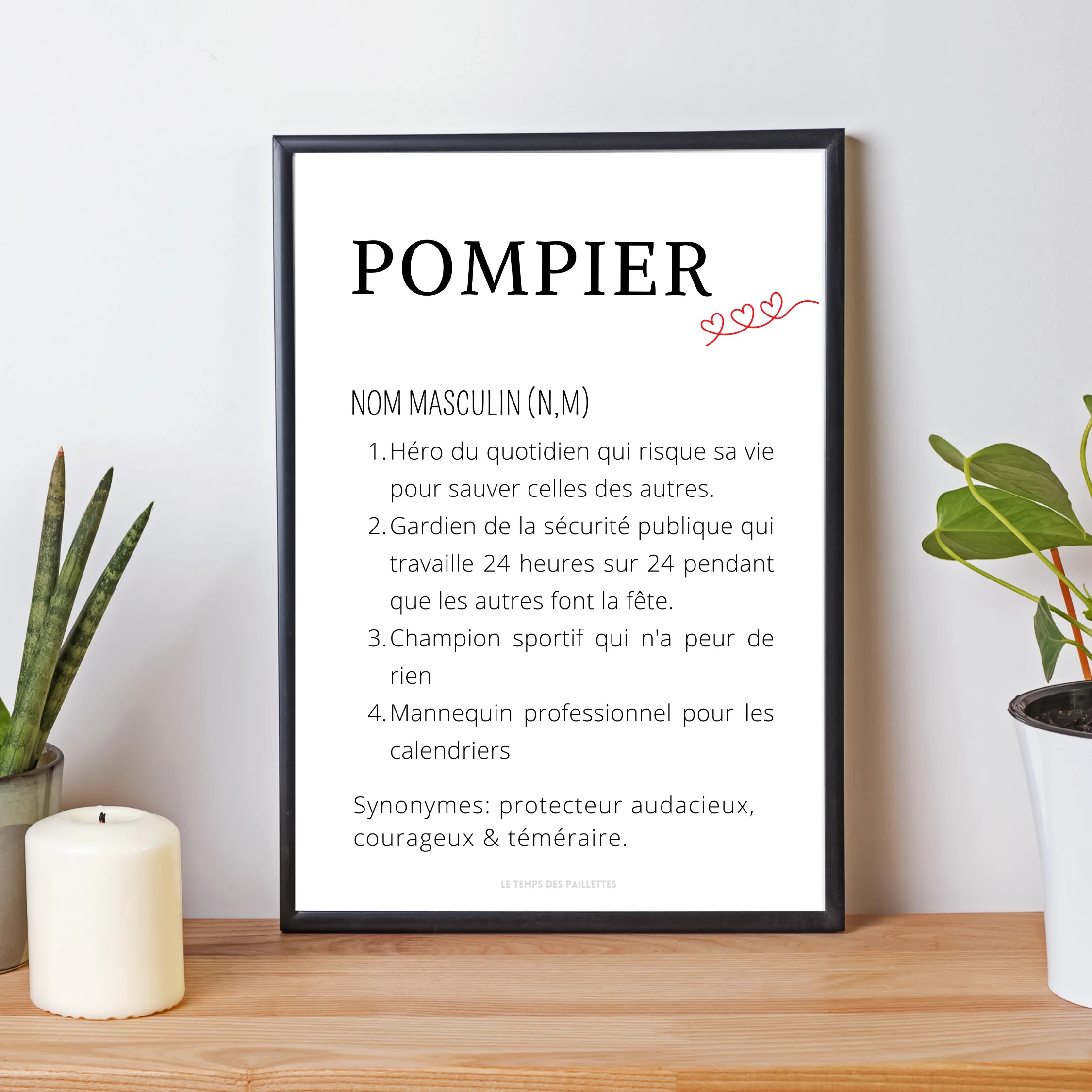 Affiche définition pompier - Affiche minimalistes pompier - Affiche caserne pompier par Le Temps des Paillettes