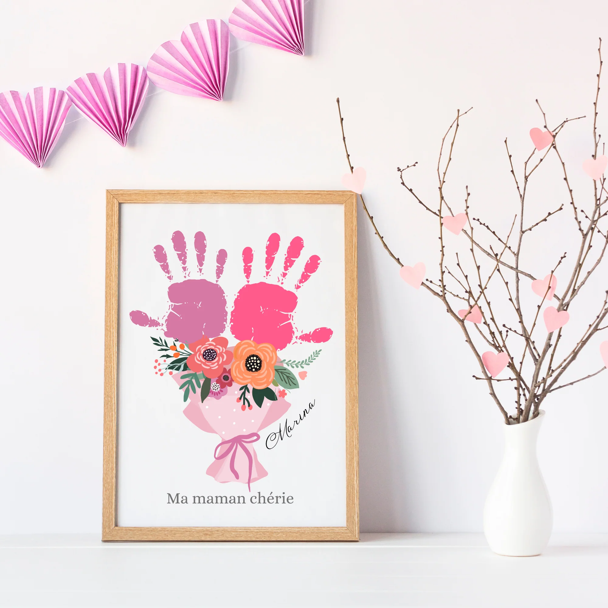 Affiche maman personnalisée empreinte de mains - cadeau fête des mères – Image 2