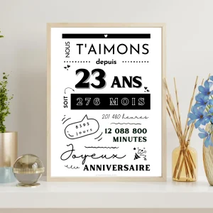 Affiche 23 ans - Carte 23ème anniversaire - Décoration de fête d'anniversaire par le Temps des Paillettes