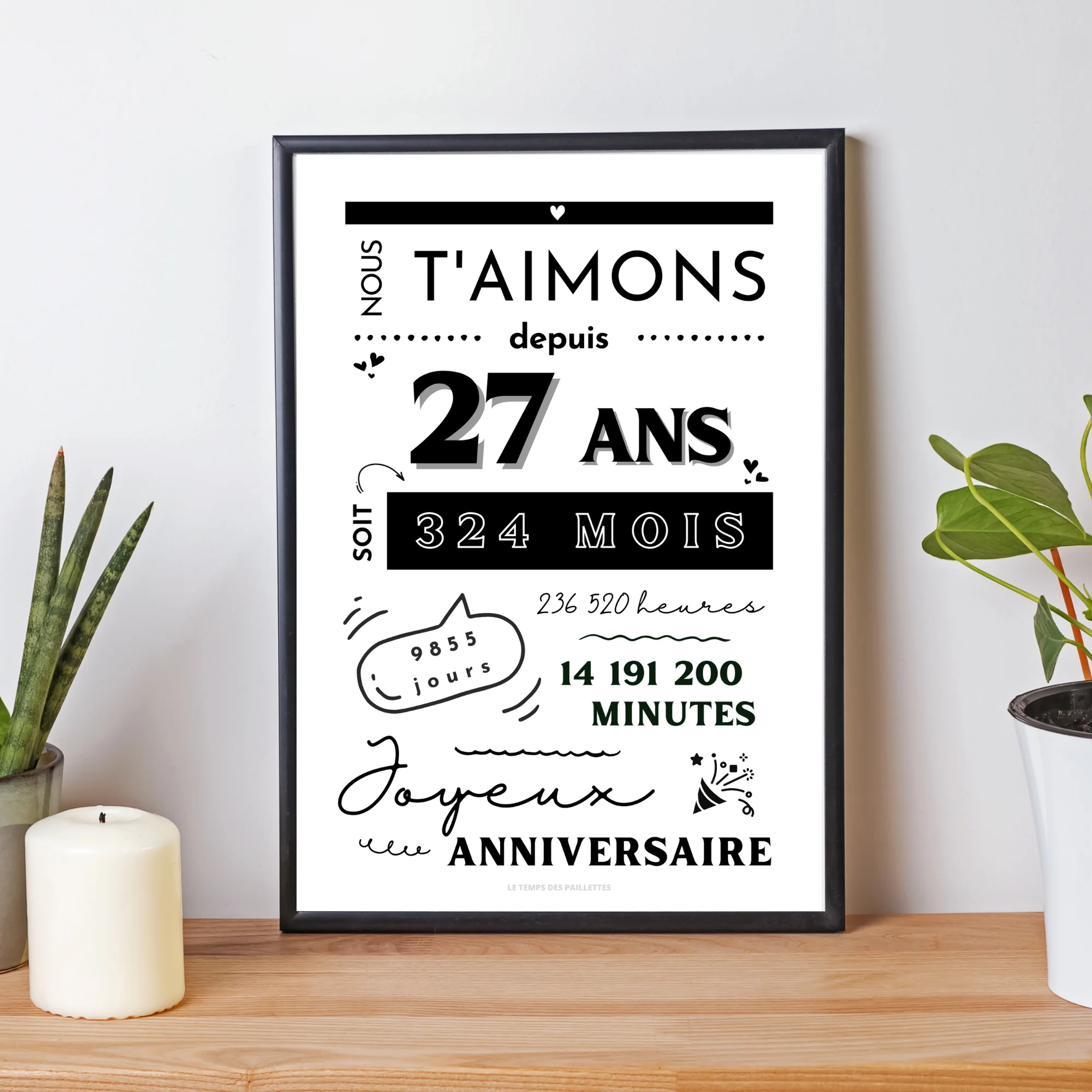 Affiche 27 ans - Carte 27ème anniversaire - Décoration de fête d'anniversaire par le Temps des Paillettes – Image 2