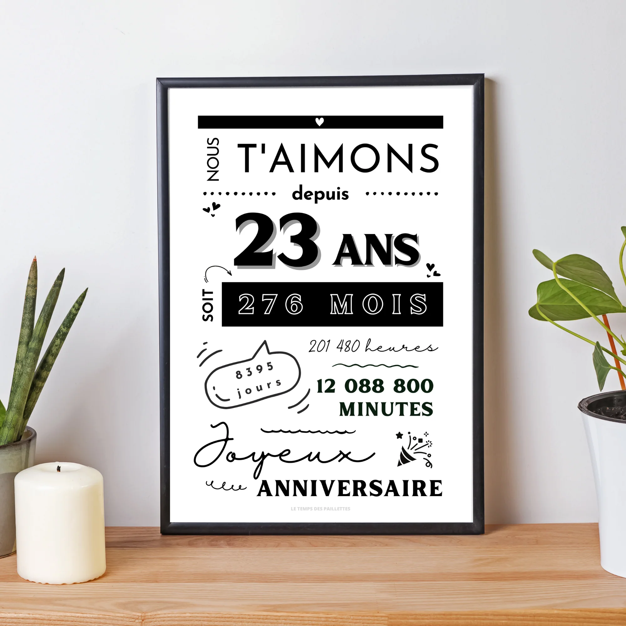 Affiche 23 ans - Carte 23ème anniversaire - Décoration de fête d'anniversaire par le Temps des Paillettes – Image 2