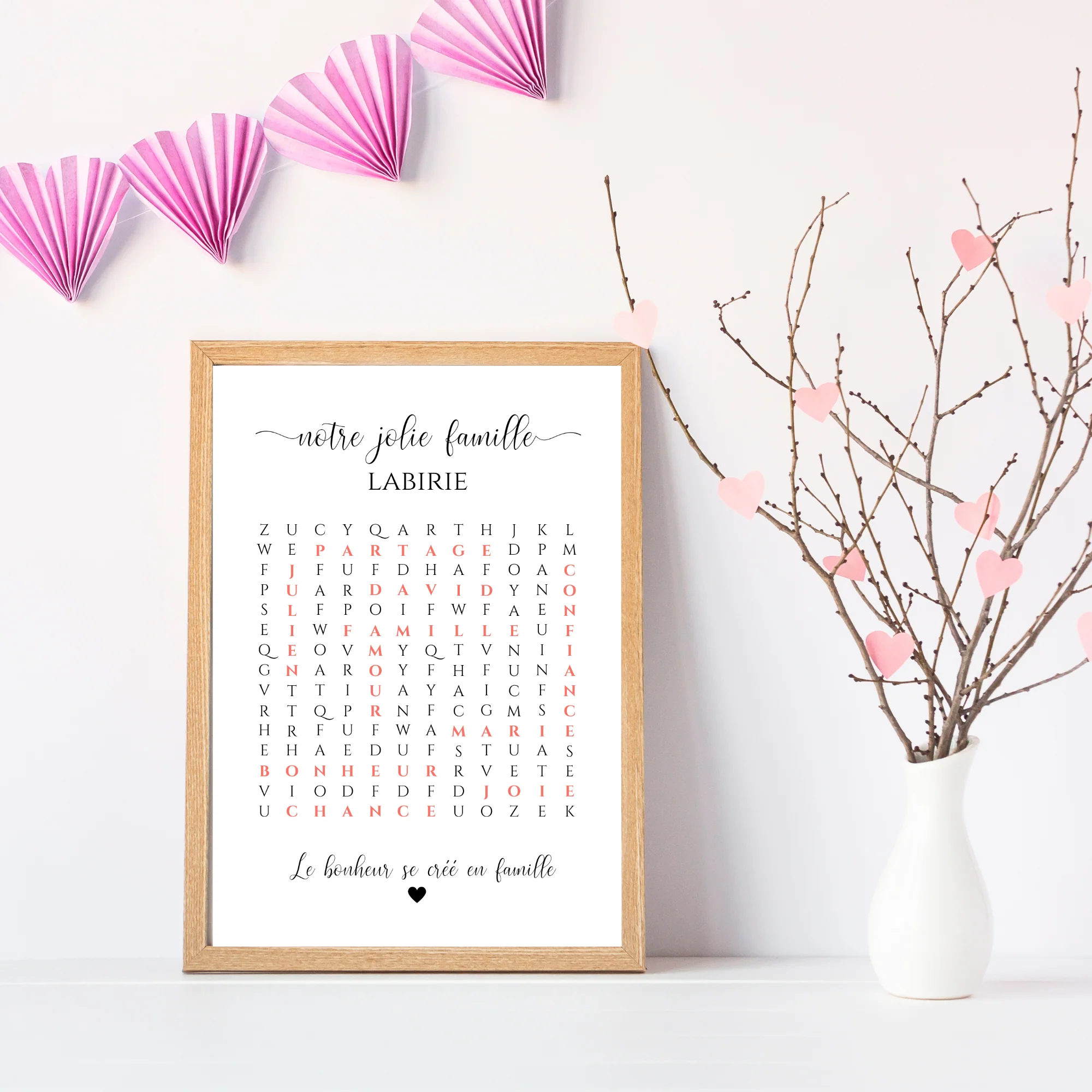 Affiche famille mot mêlés - Cadre personnalisé mots croisés famille et couple - Cadeau de noël personnalisé par Le Temps des Paillettes – Image 3