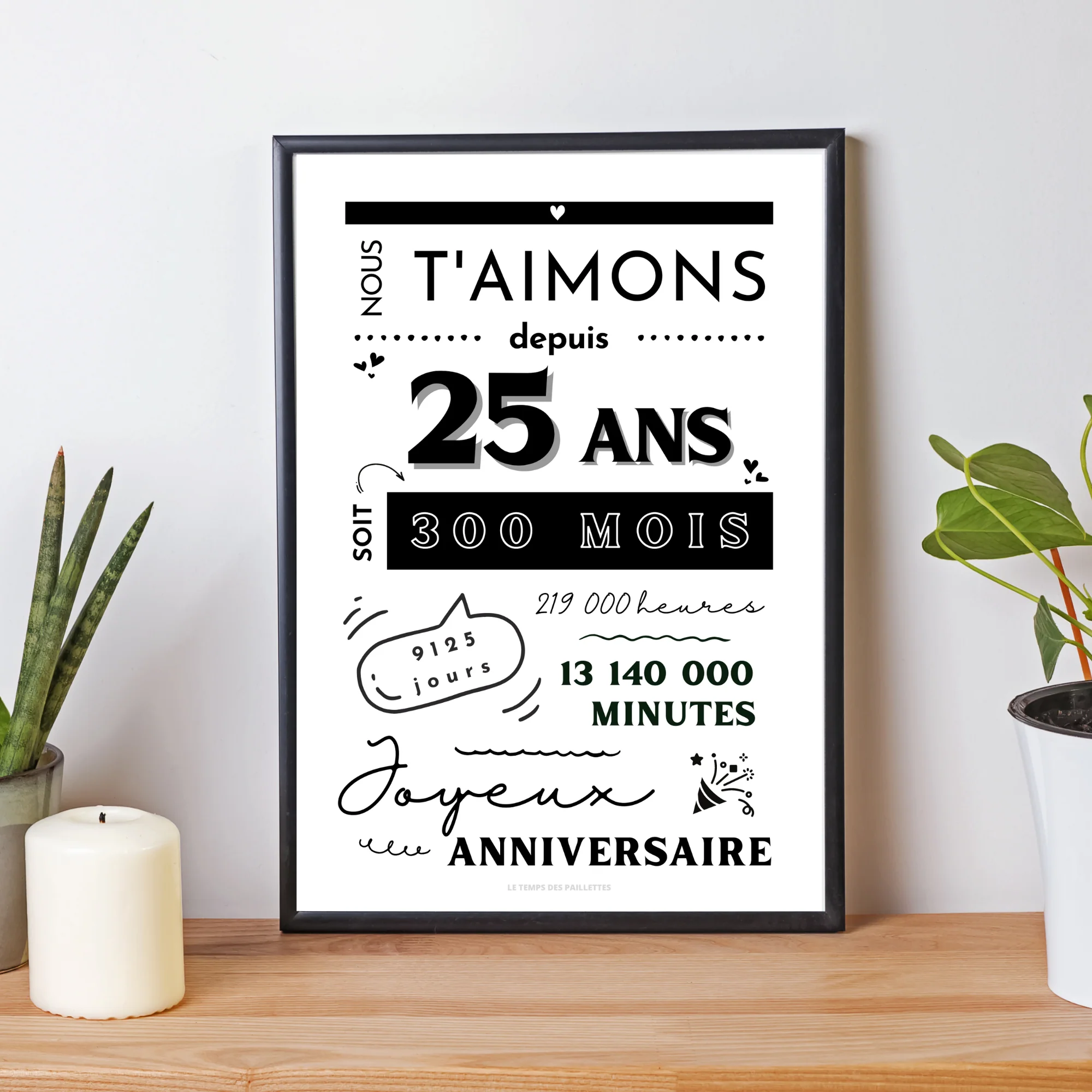 Affiche 25 ans - Carte 25ème anniversaire - Décoration de fête d'anniversaire par le Temps des Paillettes – Image 2