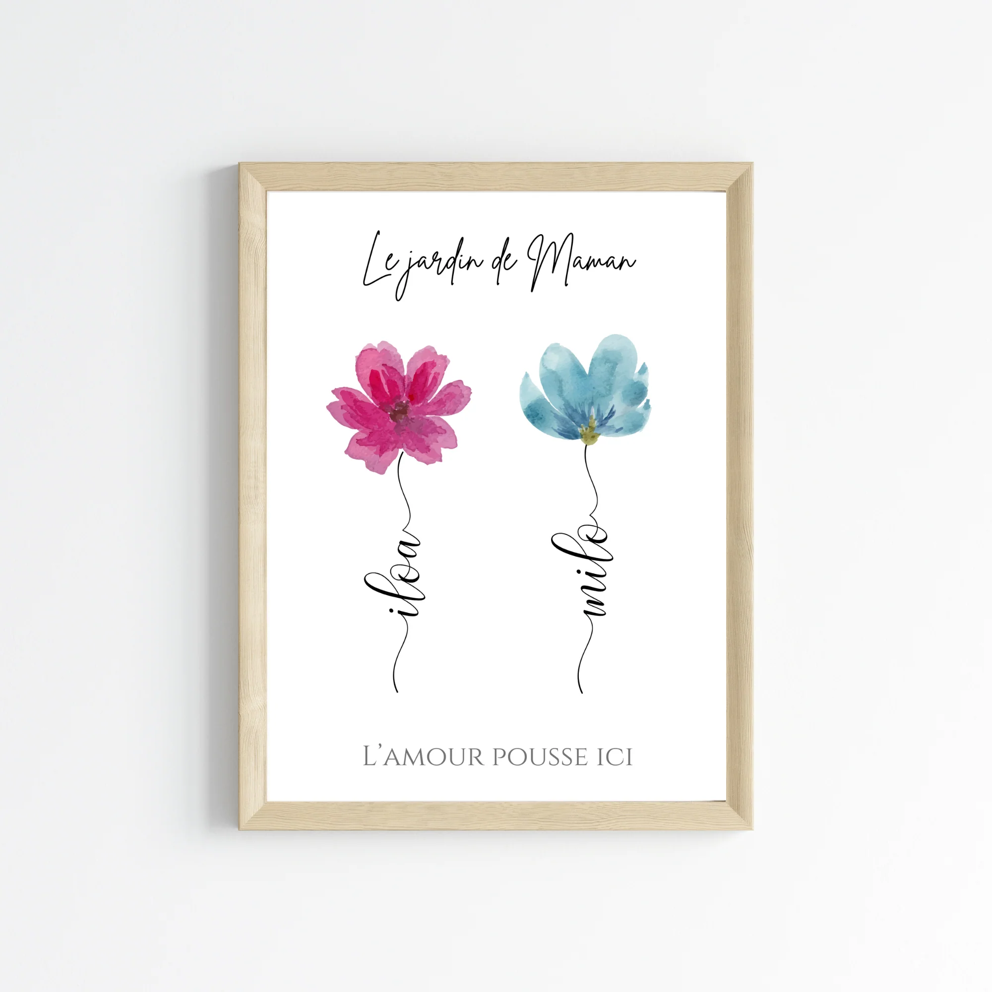 Affiche maman et fleurs personnalisée – Cadeau avec prénoms des enfants