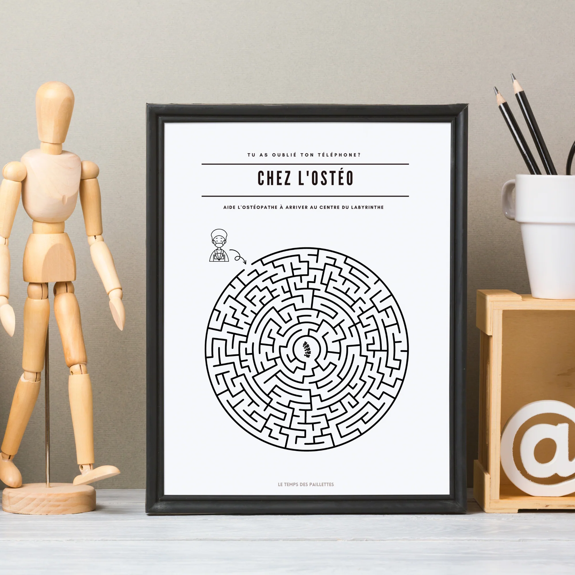 Poster labyrinthe Chez l'ostéopathe - Affiche minimalistes Chez le docteur - Affiche salle d'attente ostéopathe par Le Temps des Paillettes – Image 3