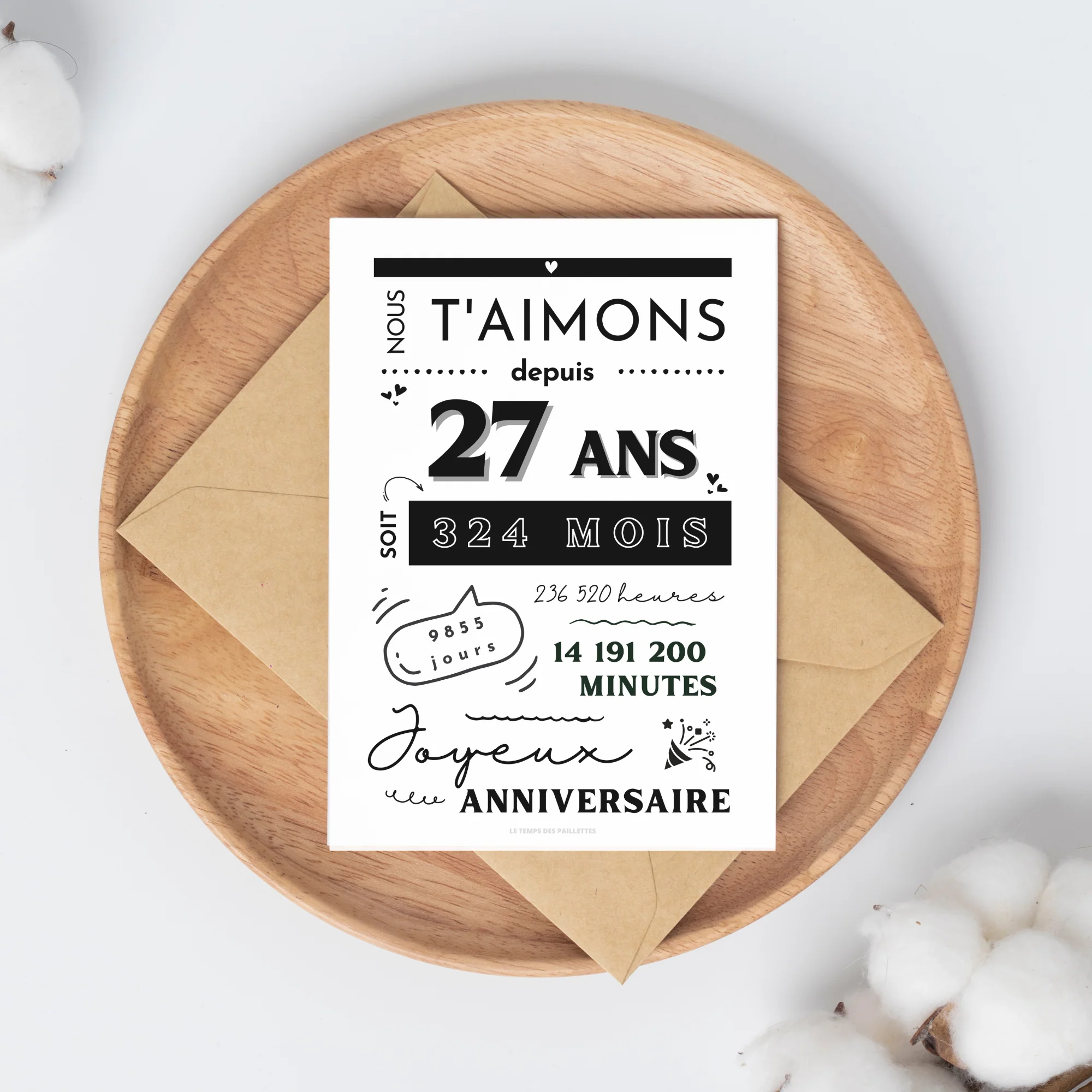 Affiche 27 ans - Carte 27ème anniversaire - Décoration de fête d'anniversaire par le Temps des Paillettes – Image 3