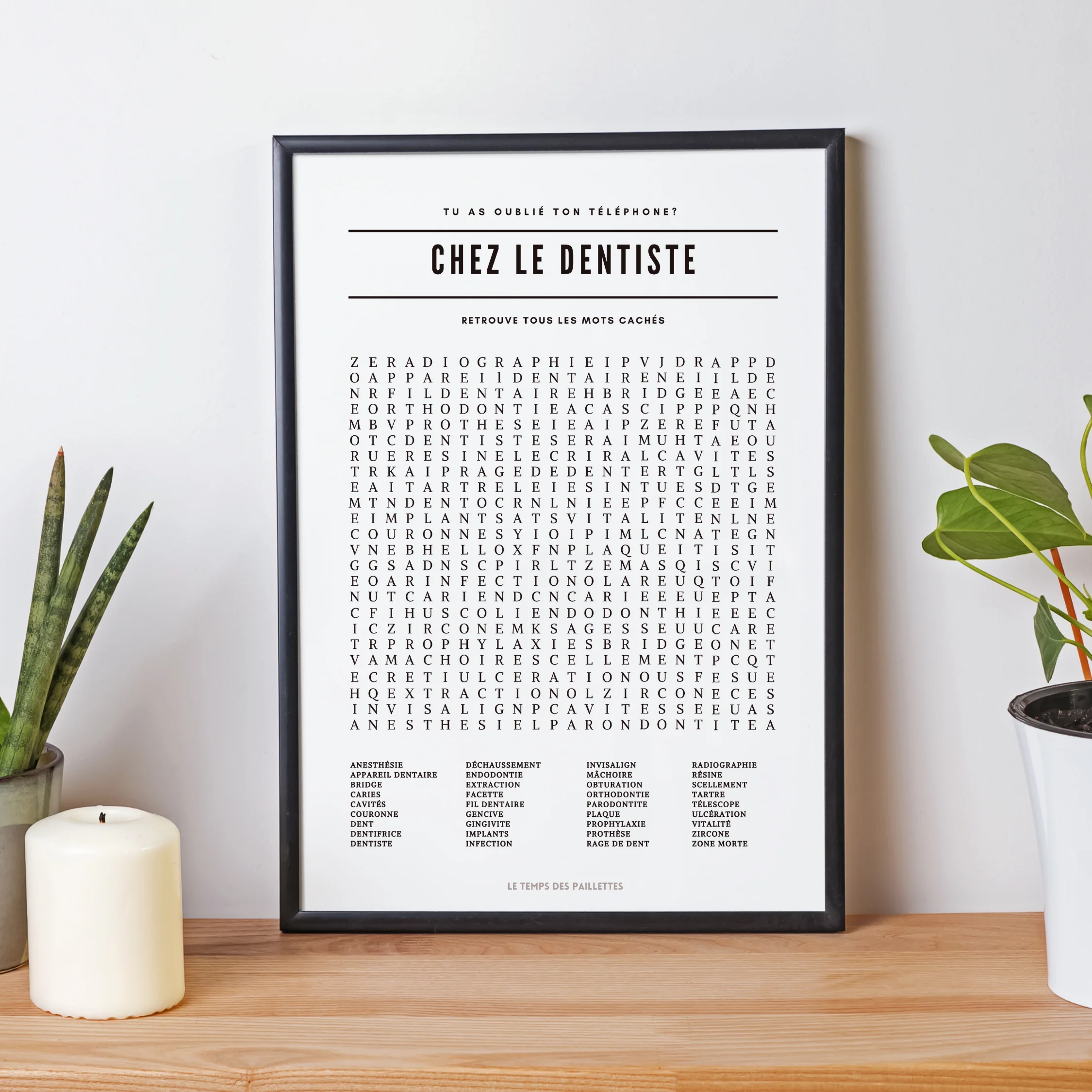 Poster Mots Mêles Chez le dentiste - Affiche minimalistes Chez le dentiste - Affiche salle d'attente par Le Temps des Paillettes
