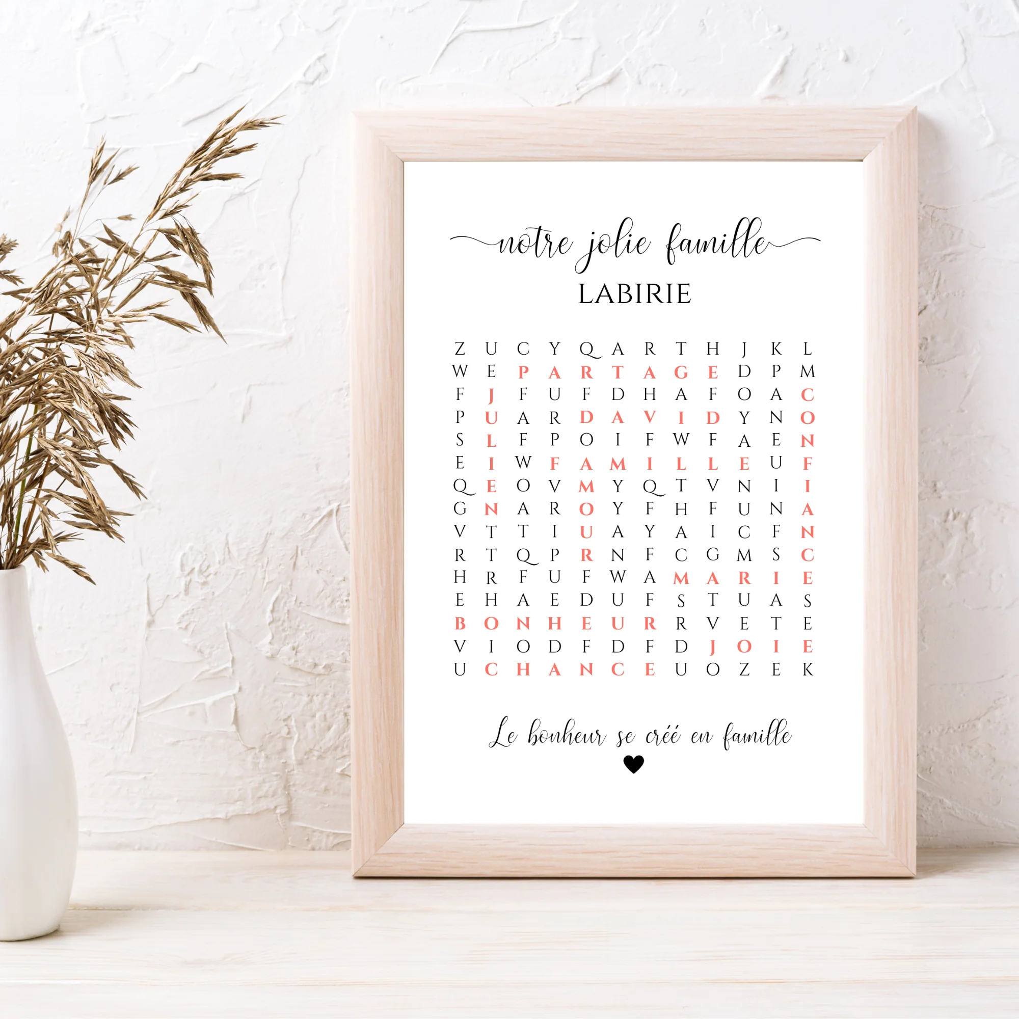 Affiche famille mot mêlés - Cadre personnalisé mots croisés famille et couple - Cadeau de noël personnalisé par Le Temps des Paillettes – Image 4