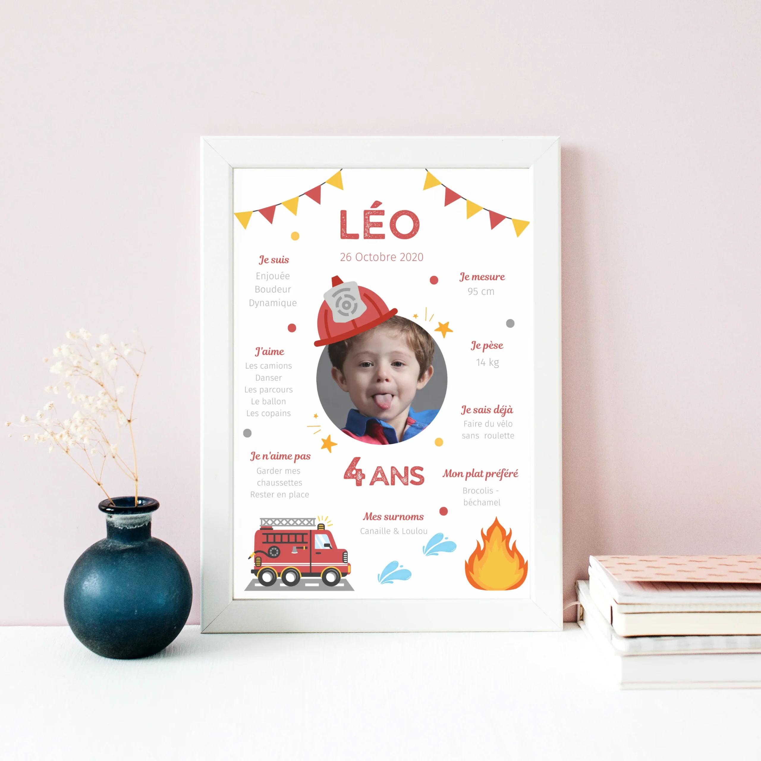 Affiche d'anniversaire personnalisée sur le thème Pompier - Cadeau Unique et Original – Image 3