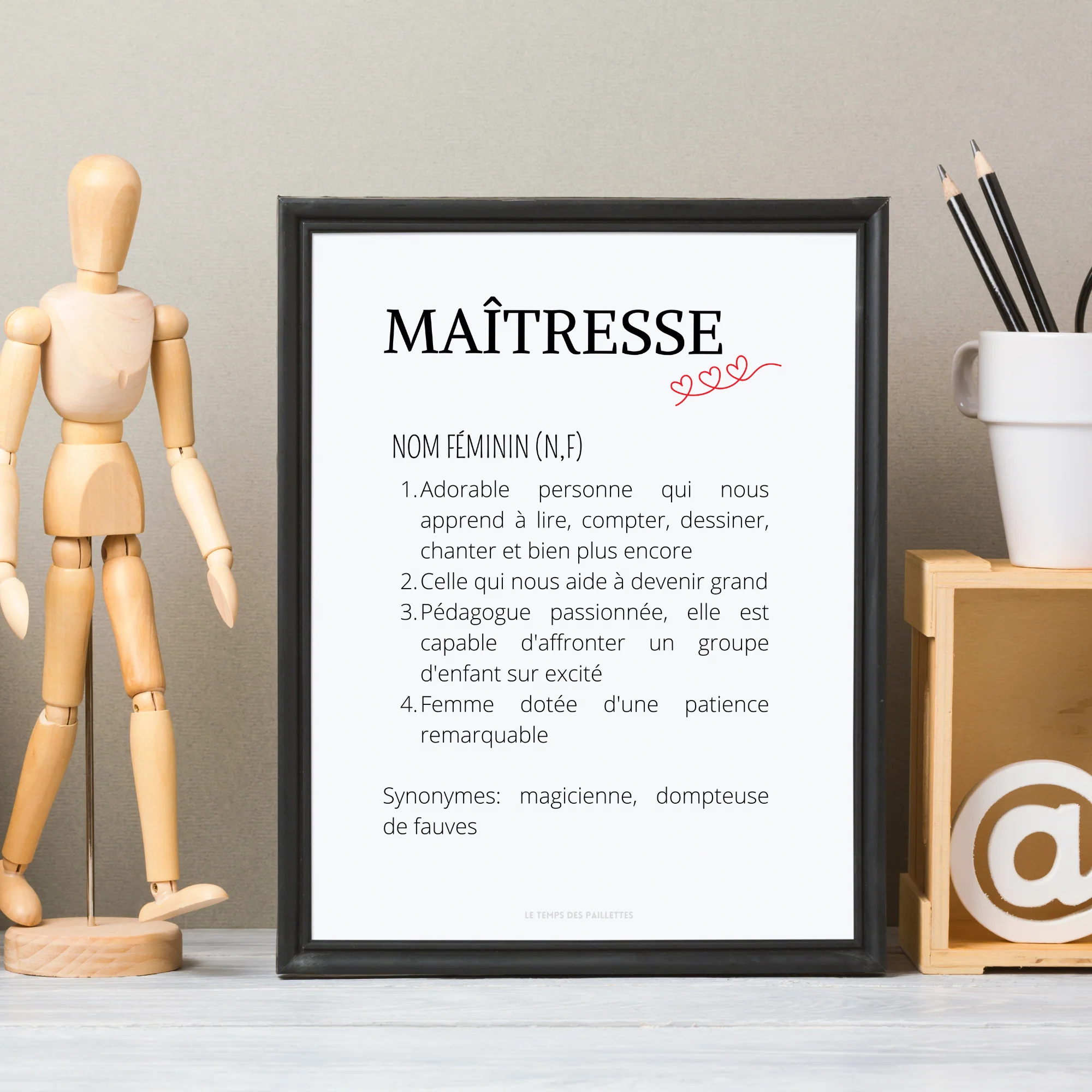 Affiche définition maitresse personnalisée - cadeau maitresse personnalisée - cadre maitresse par Le Temps des Paillettes – Image 4