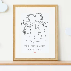 Affiche meilleures amies line art -  Cadeau meilleure amie - cadeau anniversaire amie  par Le Temps des Paillettes