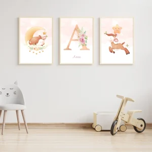 Affiches enfant biche - Affiche de Naissance animaux  - Cadeau de naissance personnalisé par Le Temps des Paillettes