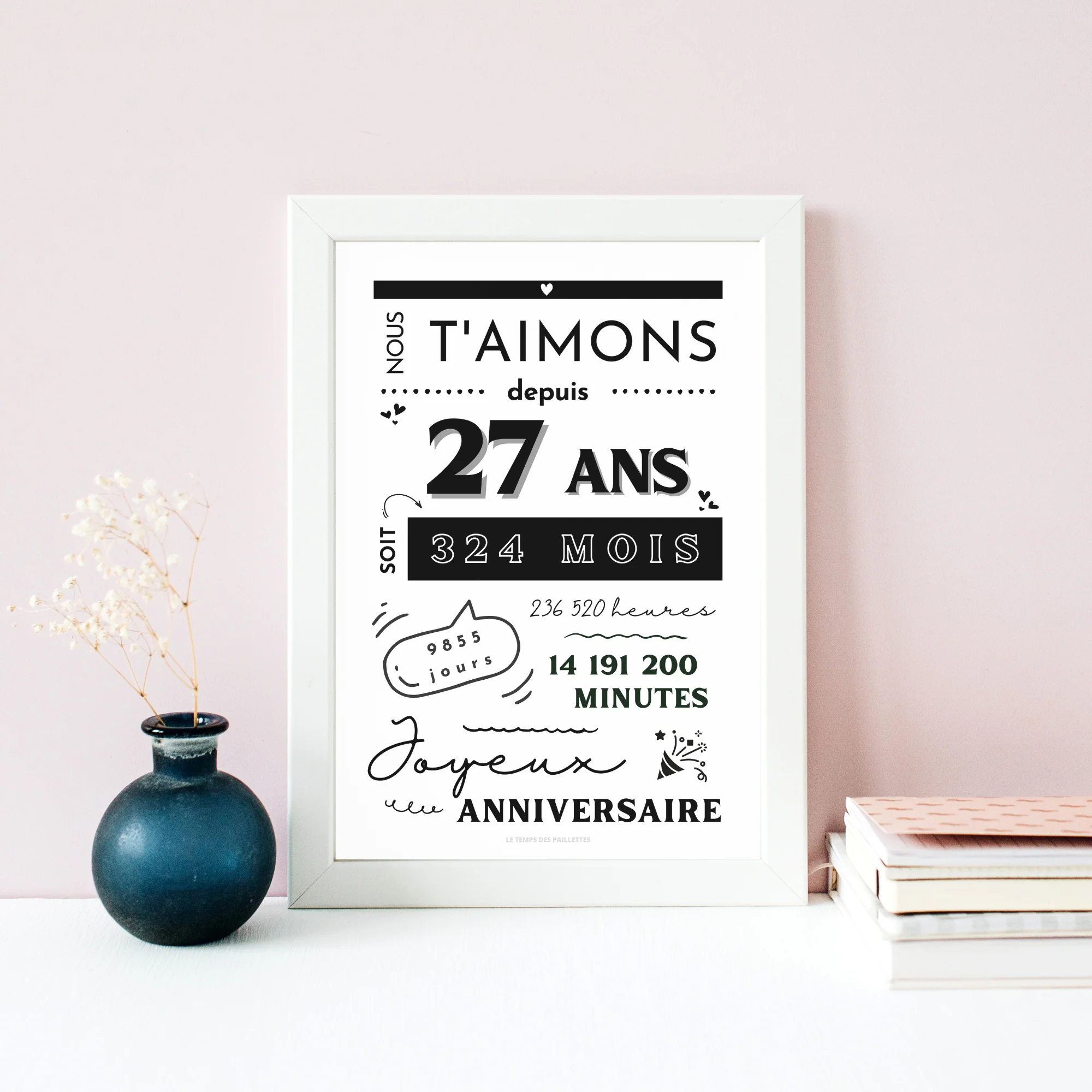 Affiche 27 ans - Carte 27ème anniversaire - Décoration de fête d'anniversaire par le Temps des Paillettes – Image 4