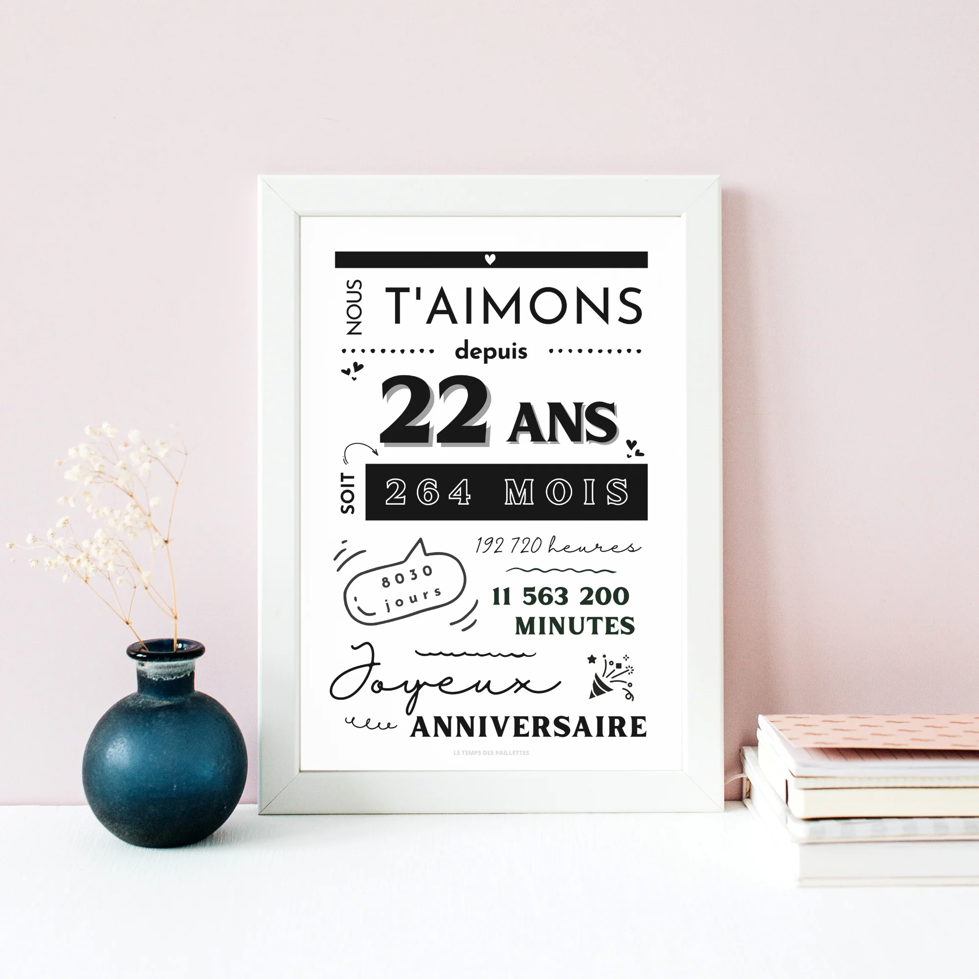 Affiche 22 ans - Carte 22ème anniversaire - Décoration de fête d'anniversaire par le Temps des Paillettes – Image 4