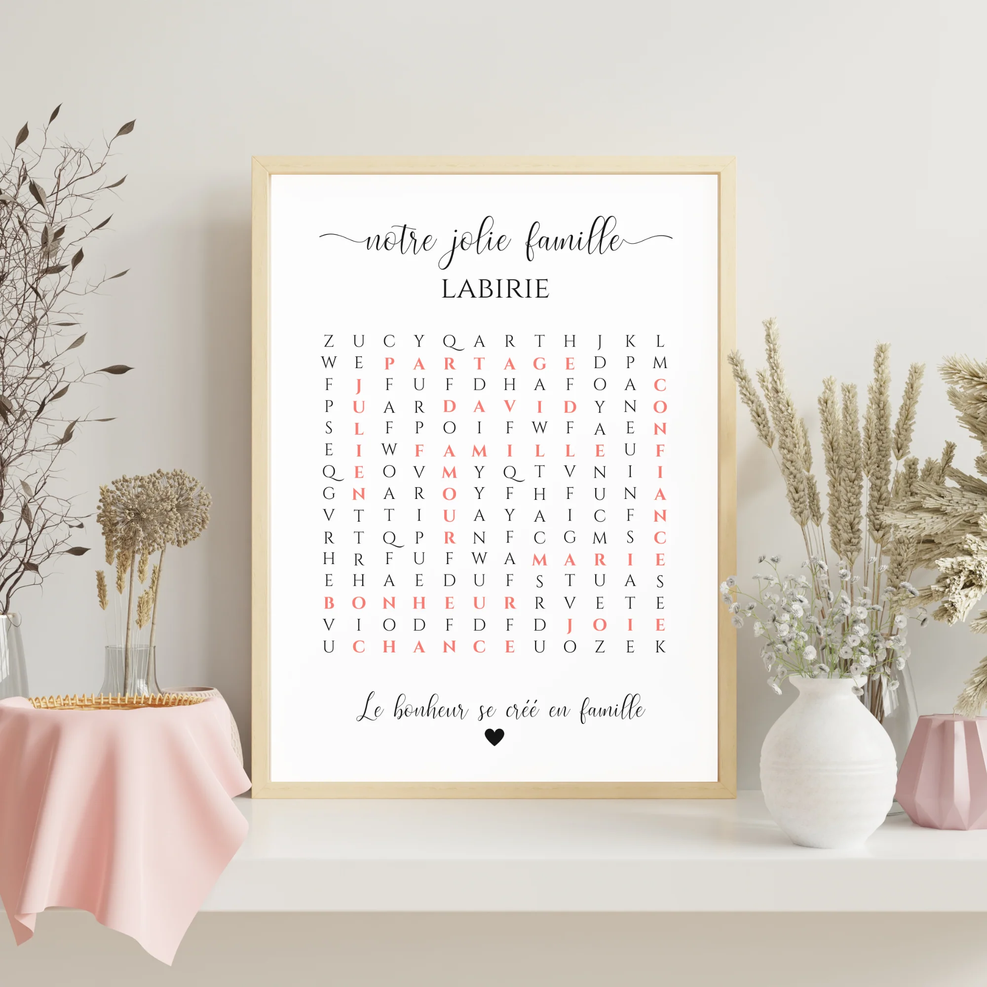 Affiche famille mot mêlés - Cadre personnalisé mots croisés famille et couple - Cadeau de noël personnalisé par Le Temps des Paillettes – Image 5