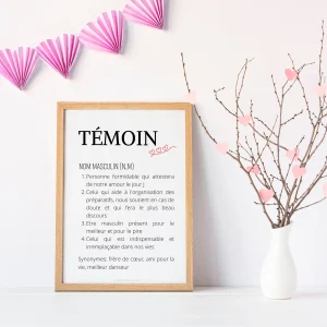 Affiche définition témoin - cadeau pour témoin - cadeau personnalisé témoin par Le Temps des Paillettes