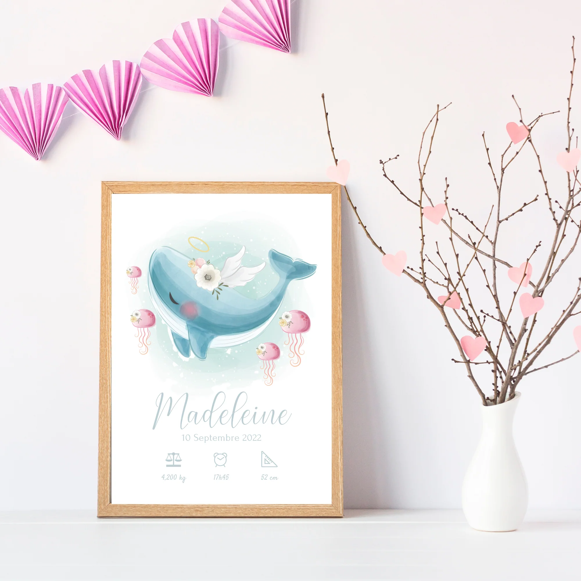 Affiche de naissance personnalisée prénom et baleine - Cadeau de naissance personnalisé par Le Temps des Paillettes – Image 4
