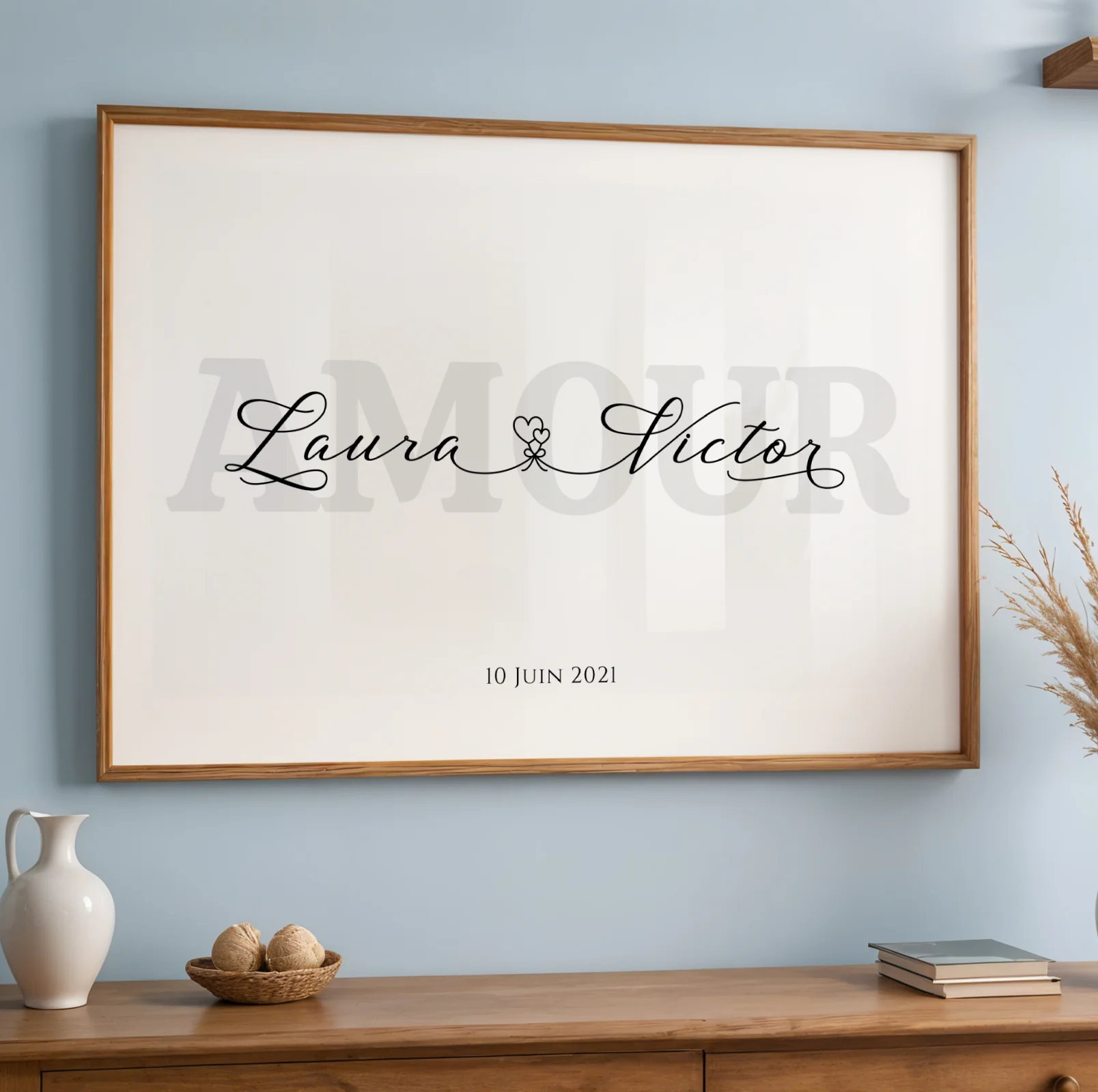 Affiche couple personnalisée avec prénoms entrelacés par coeur et date - Cadeau de Saint-Valentin Unique – Image 2