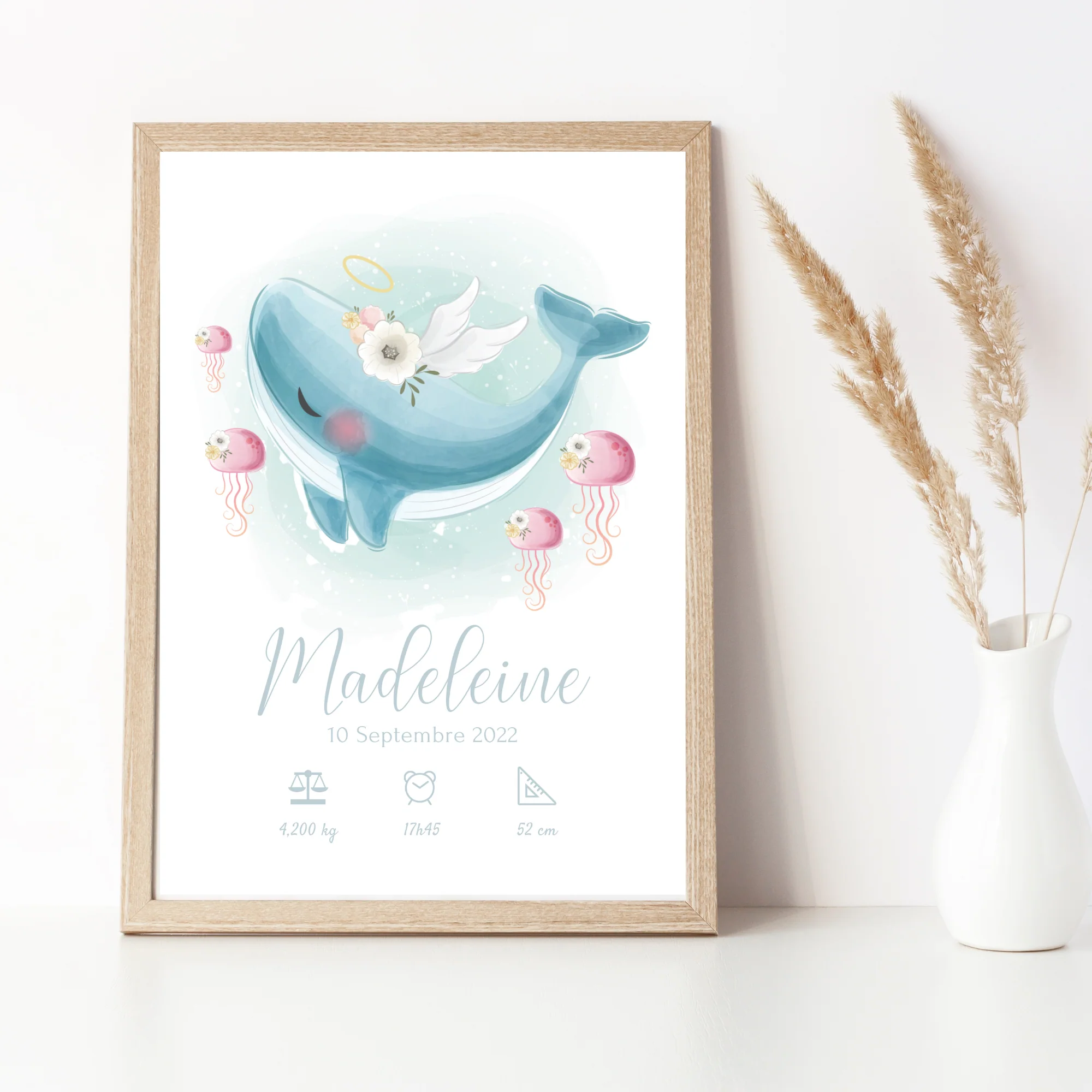 Affiche de naissance personnalisée prénom et baleine - Cadeau de naissance personnalisé par Le Temps des Paillettes – Image 7