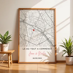 Affiche couple personnalisée avec lieu de rencontre - Affiche carte GPS pour couple