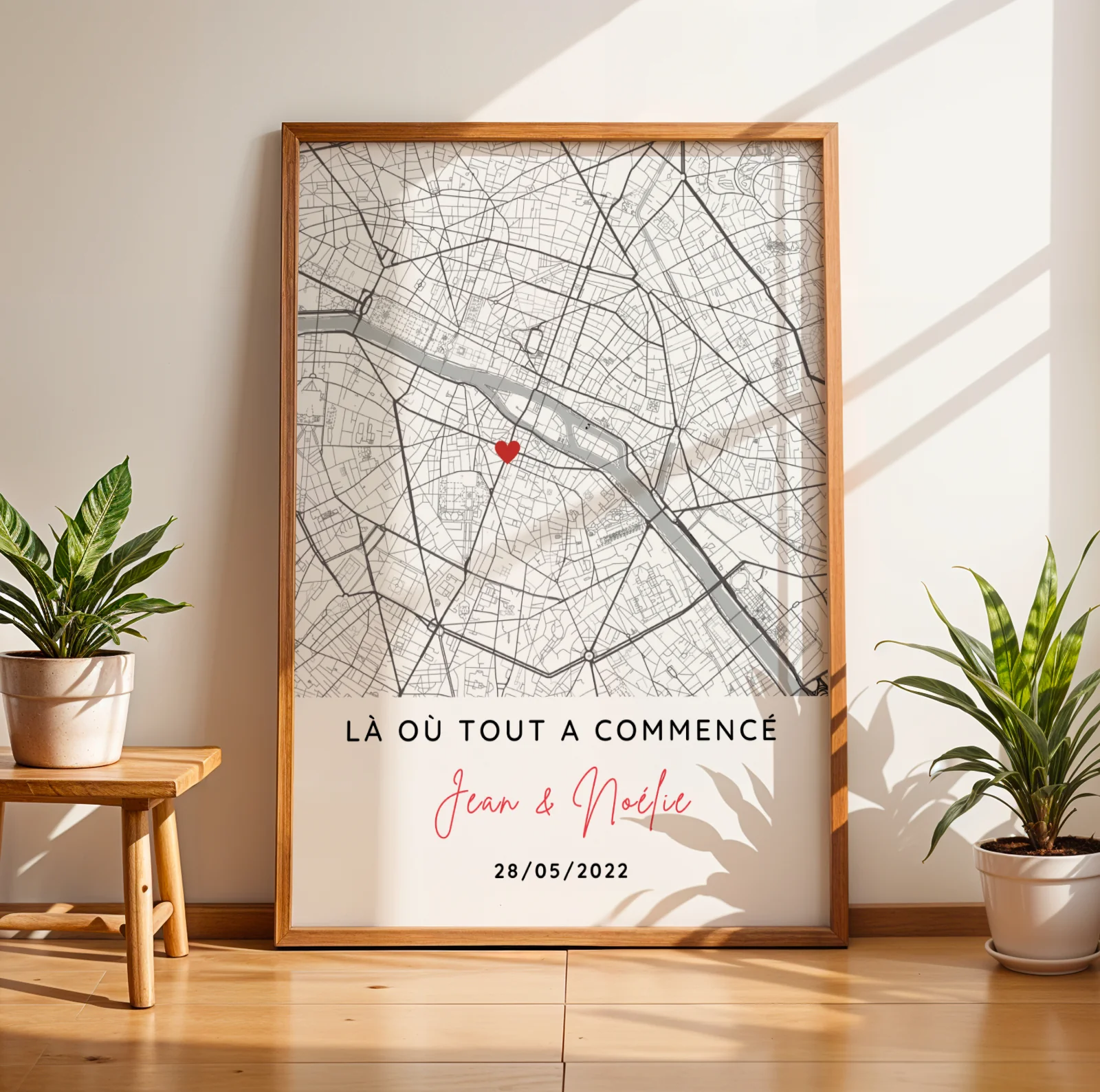Affiche couple personnalisée avec lieu de rencontre - Affiche carte GPS pour couple