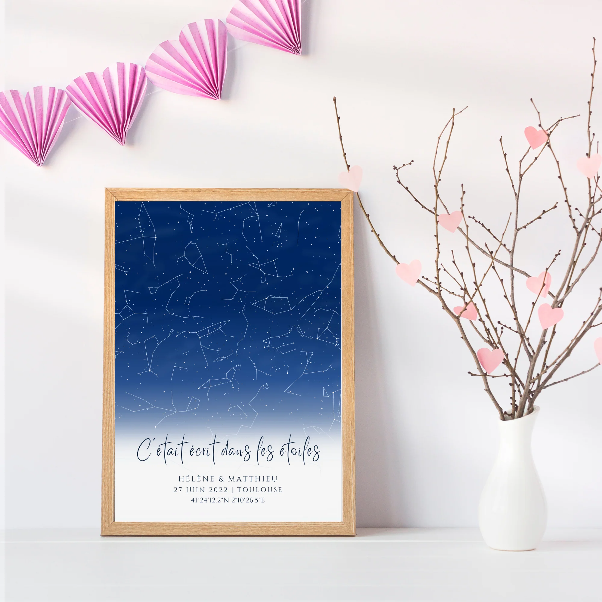 Affiche carte des étoiles personnalisée bleue - cadeau constellation pour couple - Cadeau rencontre - décoration personnalisée – Image 4