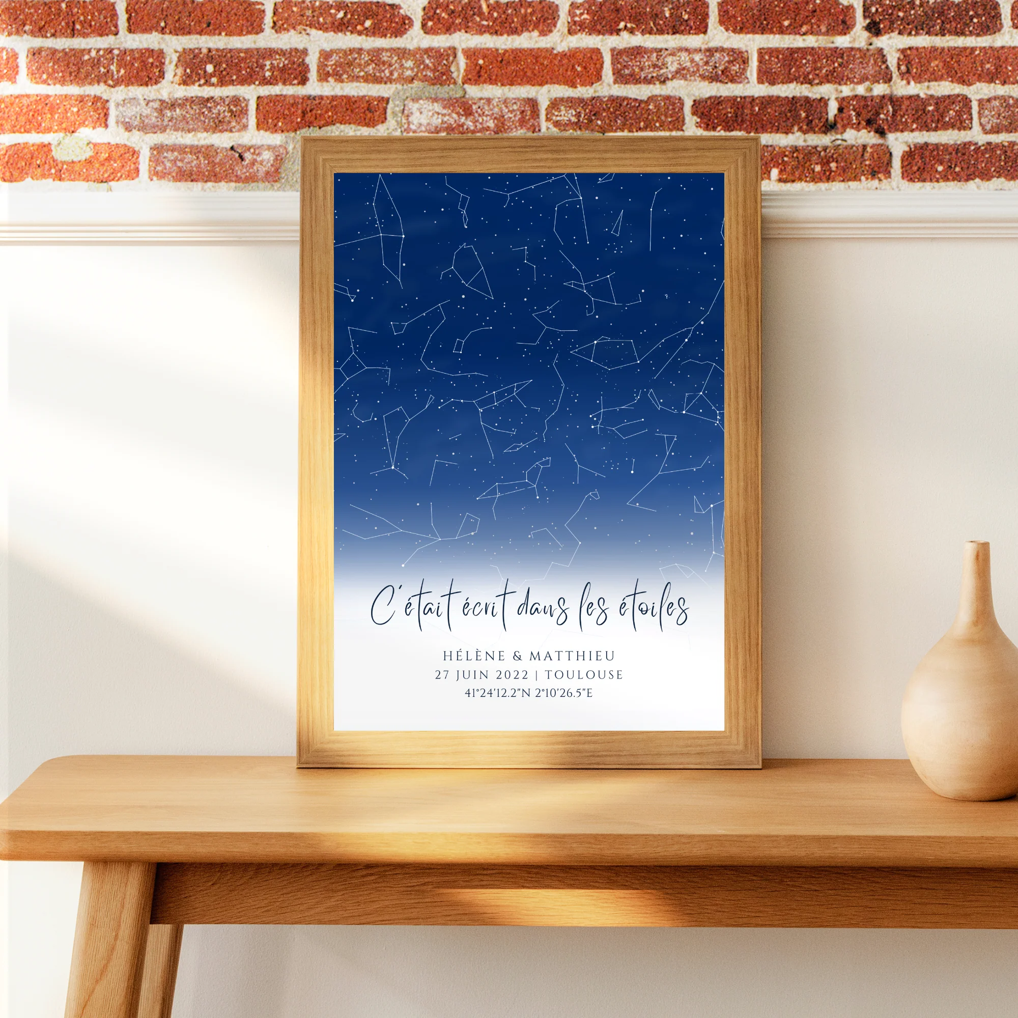 Affiche carte des étoiles personnalisée bleue - cadeau constellation pour couple - Cadeau rencontre - décoration personnalisée – Image 5