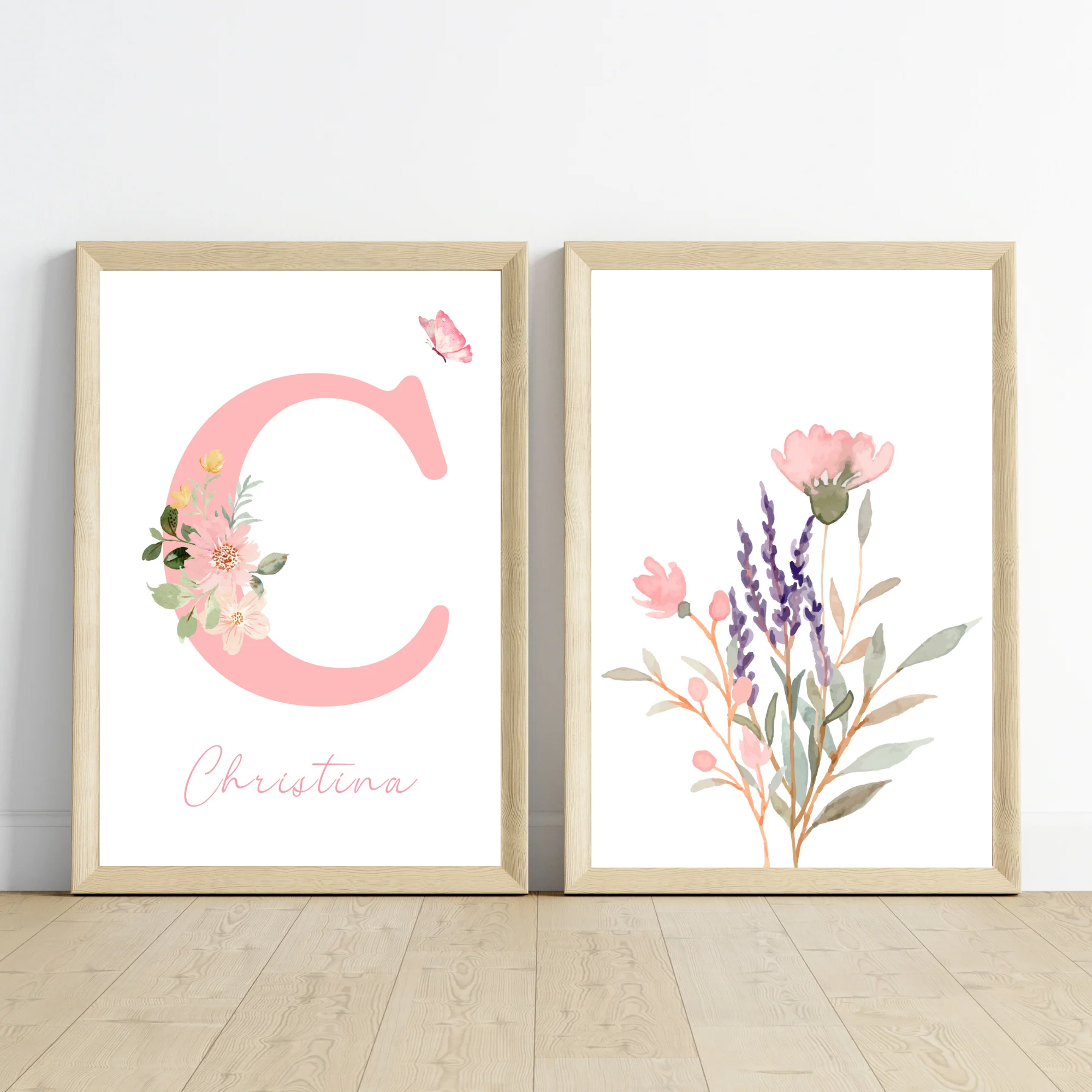Set de 3 affiches fleurs chambre d'enfant - Décoration fille avec prénom - Initiale et bouquet de fleurs par Le Temps des Paillettes – Image 3