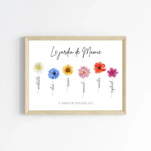 Affiche mamie et fleurs personnalisées - cadeau mamie et petits enfants