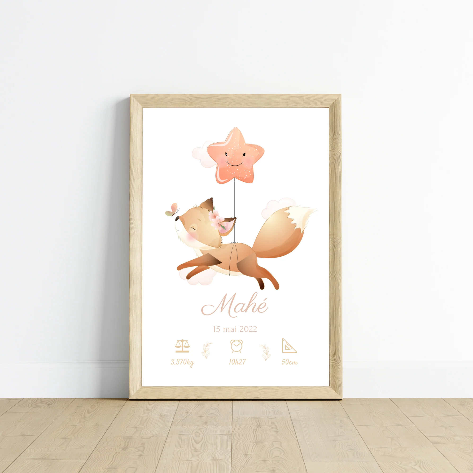 Affiche de naissance renard - Cadeau de naissance personnalisé – Image 2