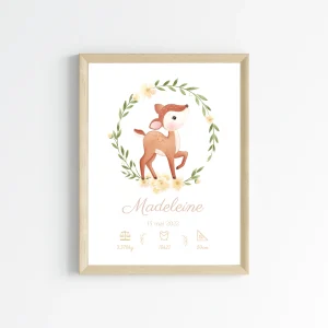 Affiche de naissance biche - Cadeau de naissance personnalisé