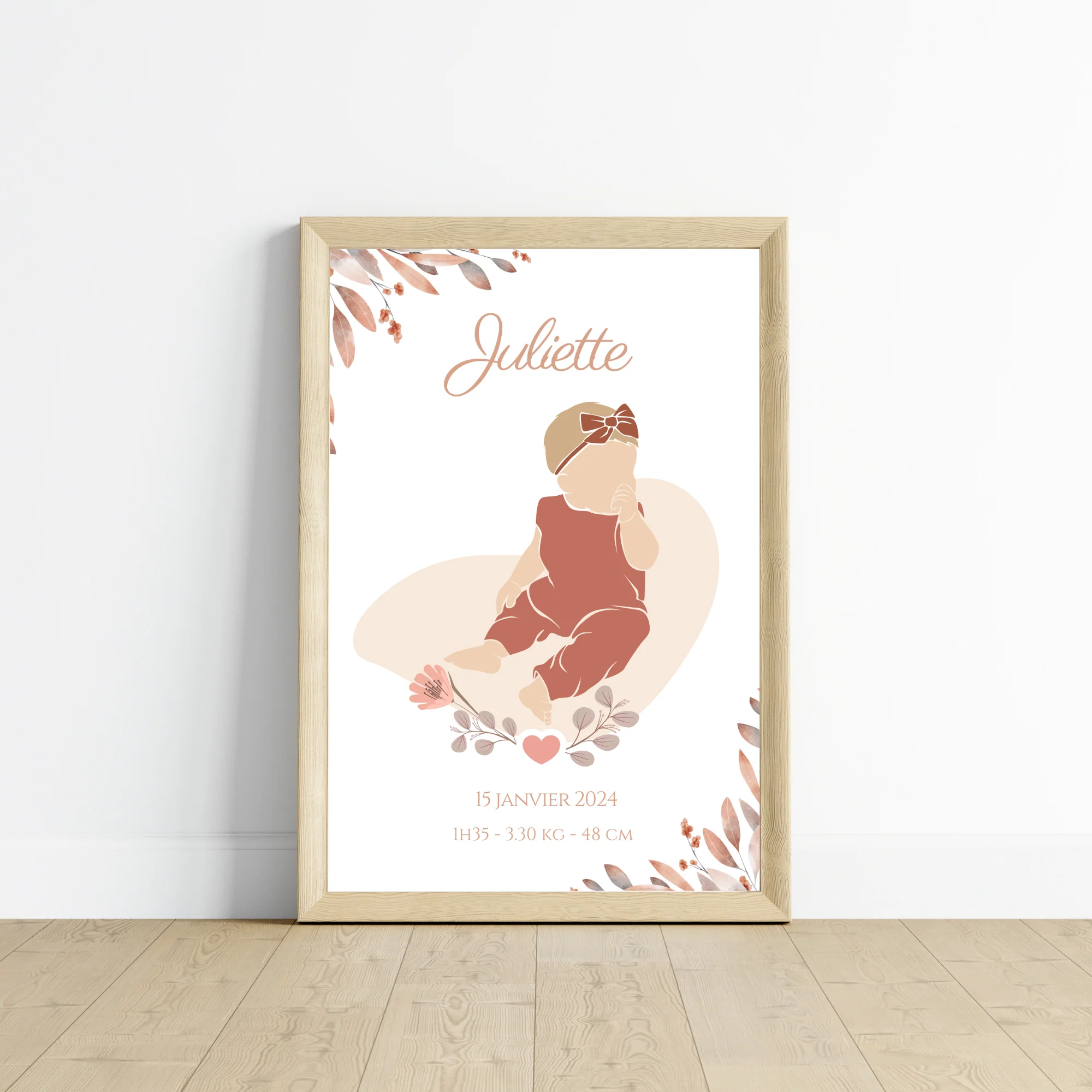 Affiche de naissance personnalisée prénom et silhouette boho abstract - Cadeau de naissance bohème par Le Temps des Paillettes – Image 2