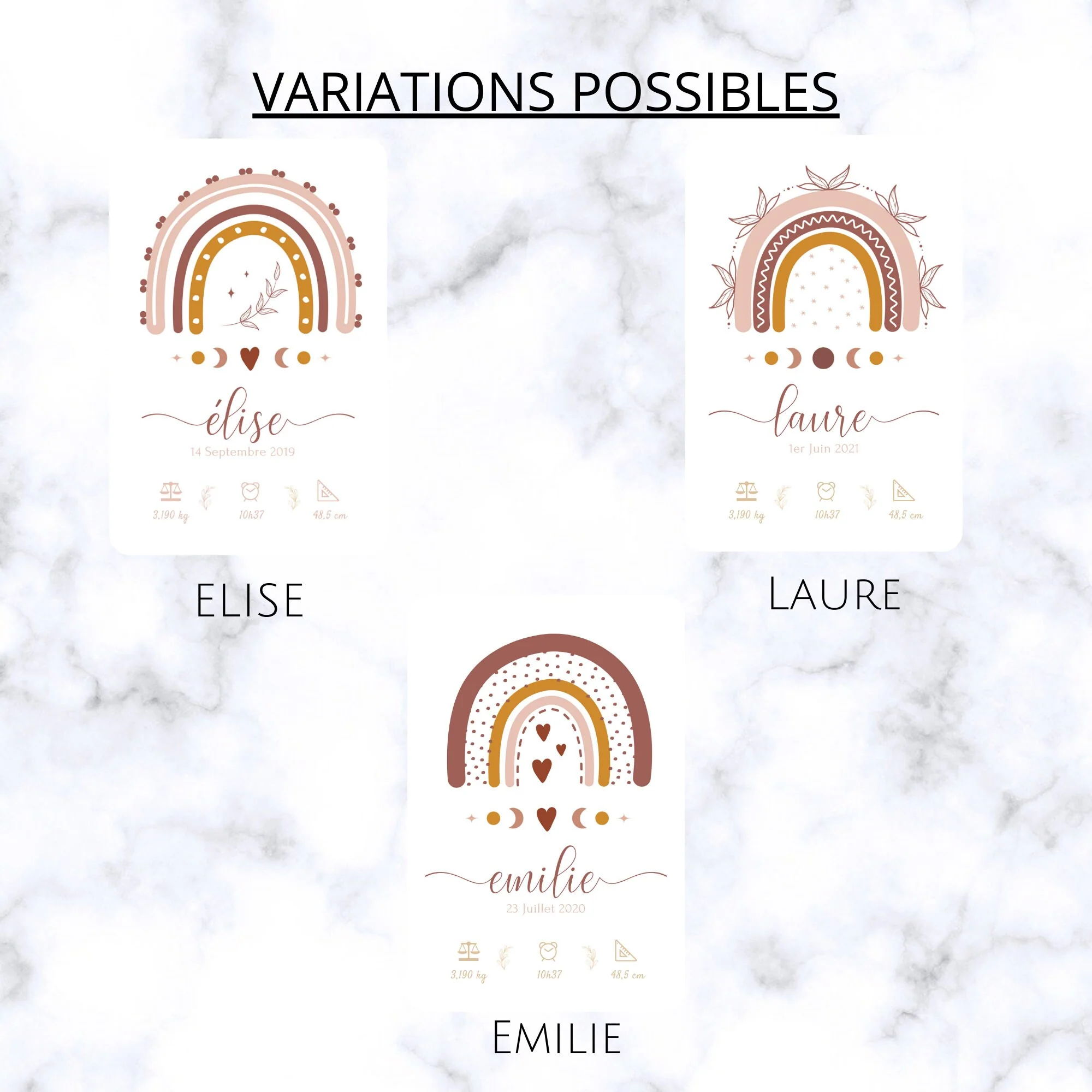 Affiche bébé arc en ciel bohème - cadeau naissance personnalisé terracotta par Le Temps des Paillettes – Image 3