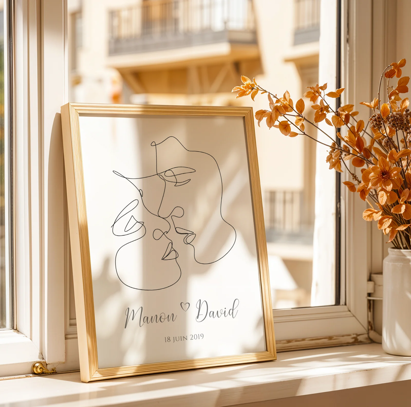 Affiche Couple Personnalisée - Design Single Line avec Prénoms – Image 2