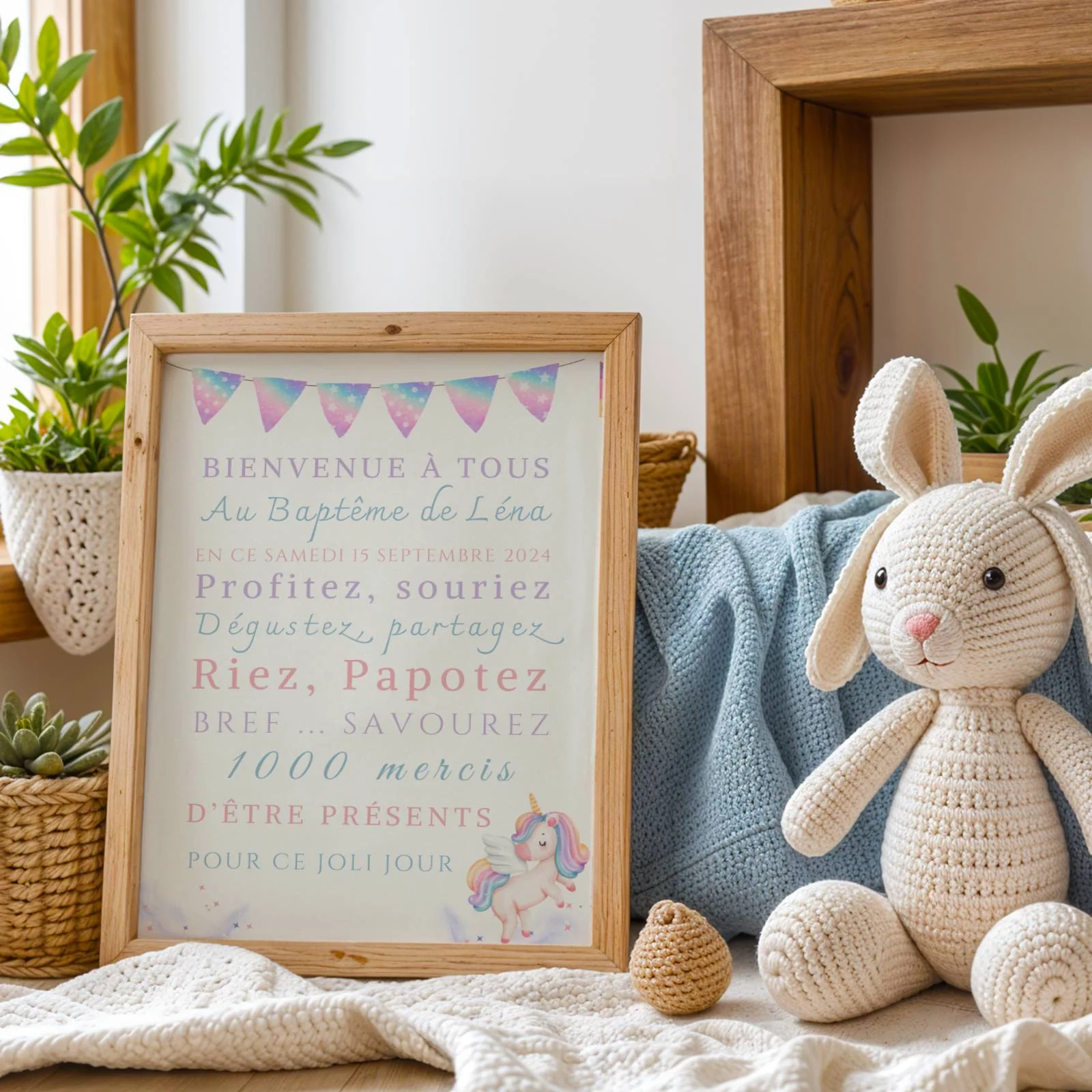 Affiche bienvenue baptême Licorne / anniversaire personnalisée – Image 2