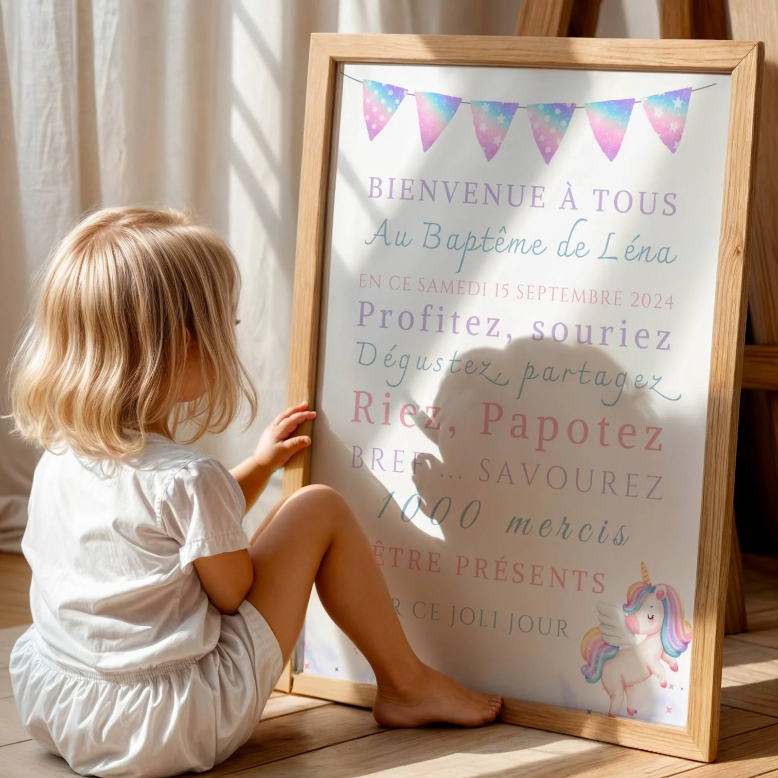 Affiche bienvenue baptême Licorne / anniversaire personnalisée – Image 4