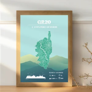 Affiche GR20 personnalisable - Poster voyage vintage bleu – Souvenir de randonnée en Corse