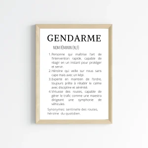 Affiche définition minimaliste Gendarme - Idée cadeau pour Gendarme