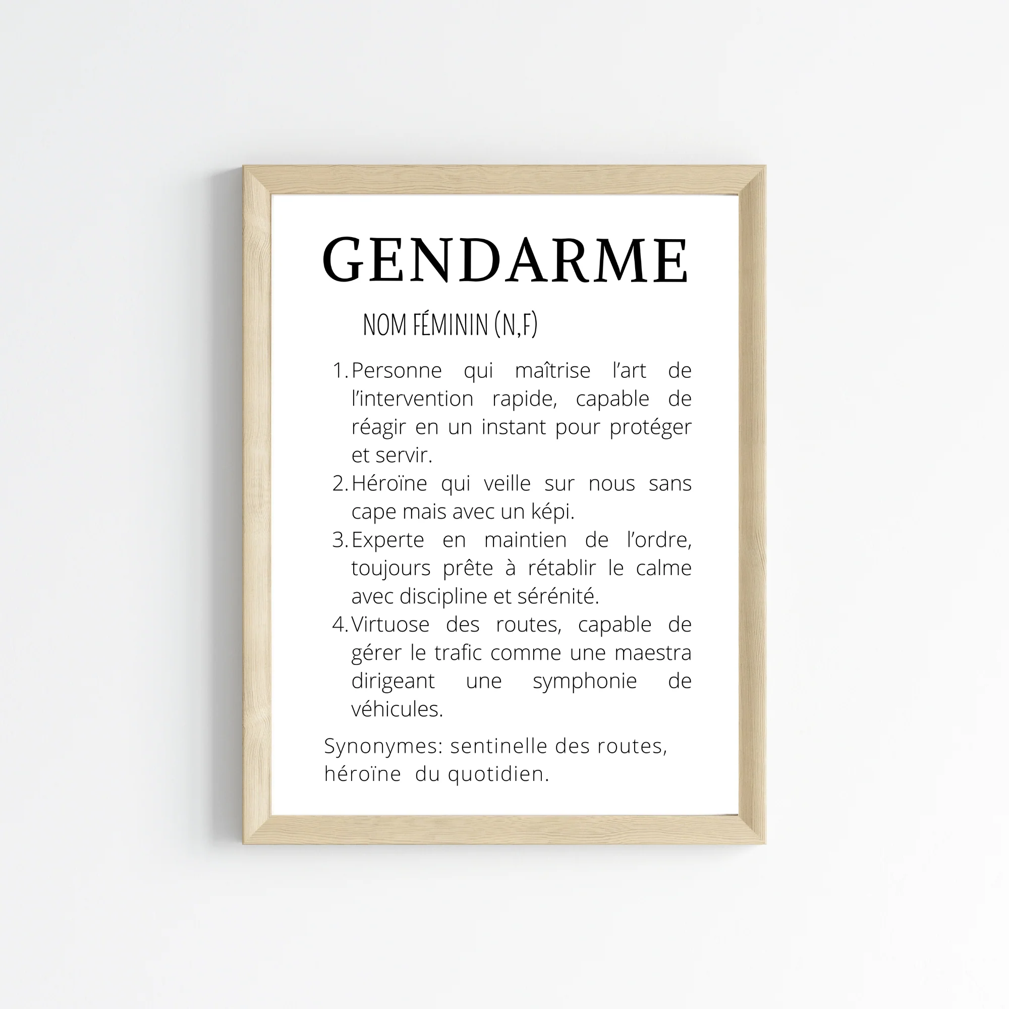Affiche définition minimaliste Gendarme - Idée cadeau pour Gendarme