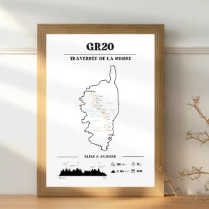 Affiche GR20 personnalisable – Souvenir de randonnée en Corse - Noir et blanc