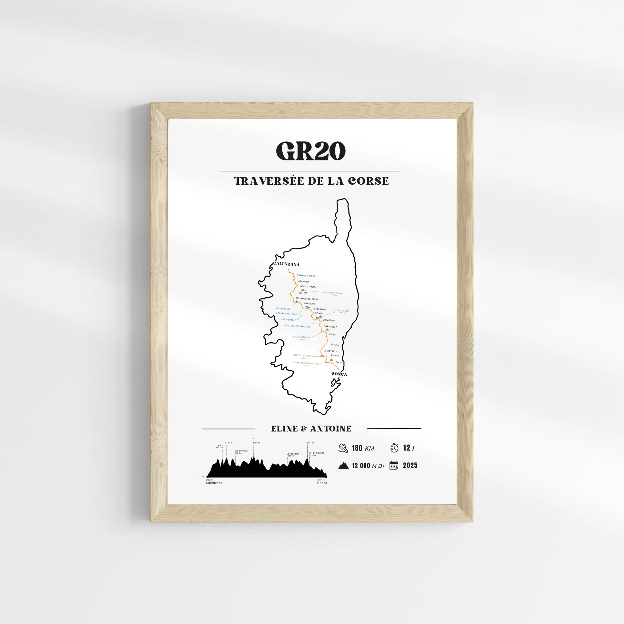 Affiche GR20 personnalisable – Souvenir de randonnée en Corse - Noir et blanc – Image 2