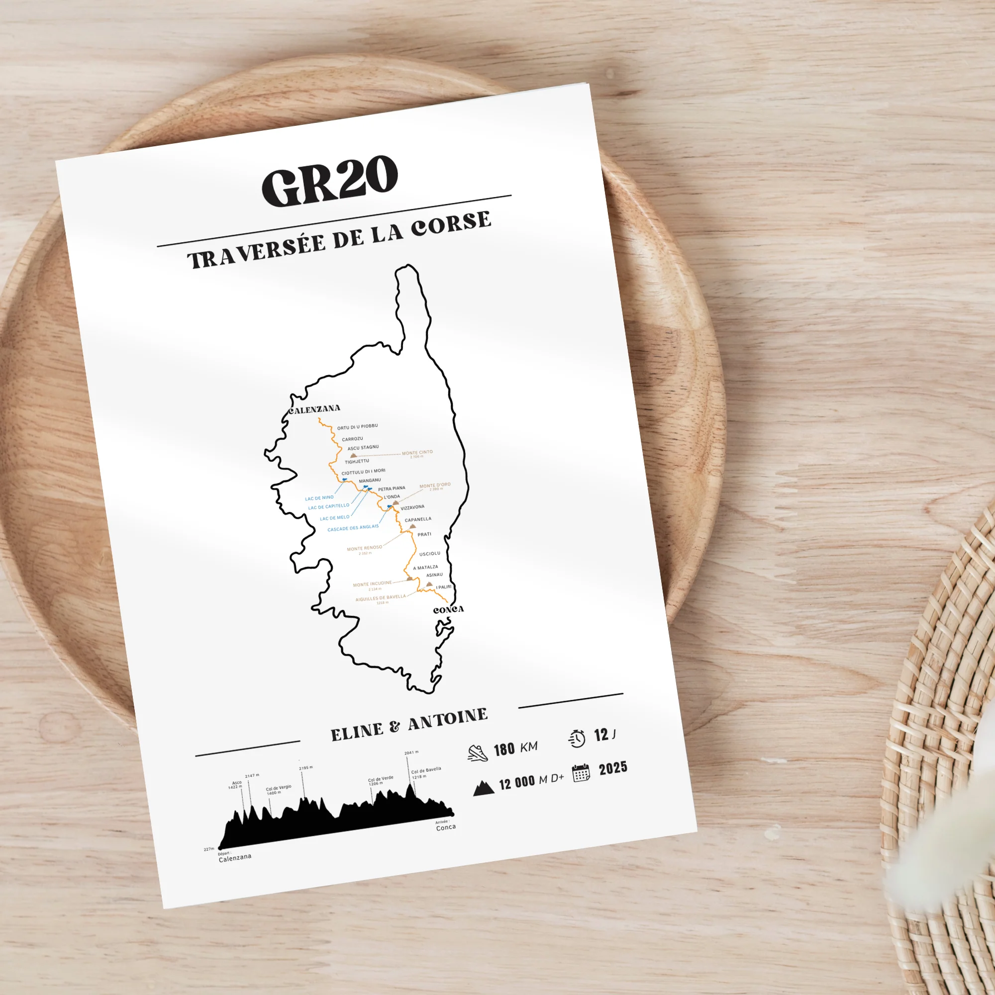 Affiche GR20 personnalisable – Souvenir de randonnée en Corse - Noir et blanc – Image 3