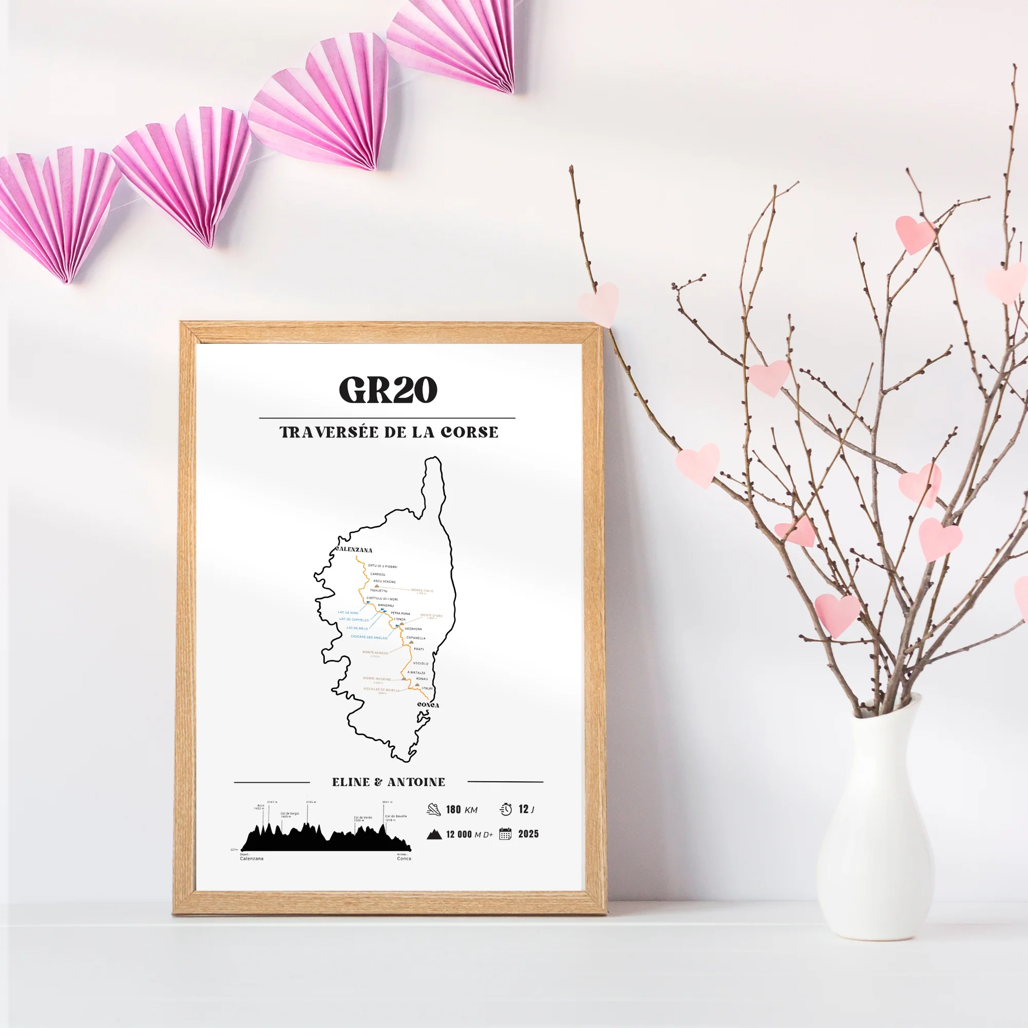 Affiche GR20 personnalisable – Souvenir de randonnée en Corse - Noir et blanc – Image 4