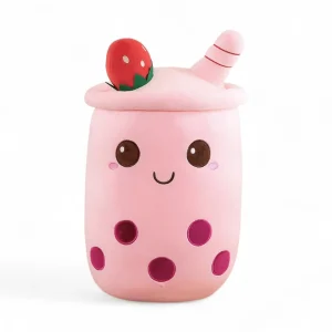 Peluche kawaii bubble tea fraise avec fruit