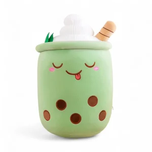 Peluche kawaii bubble tea matcha avec chantilly
