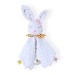 Doudou sensoriel carré lapin minky oreilles longues