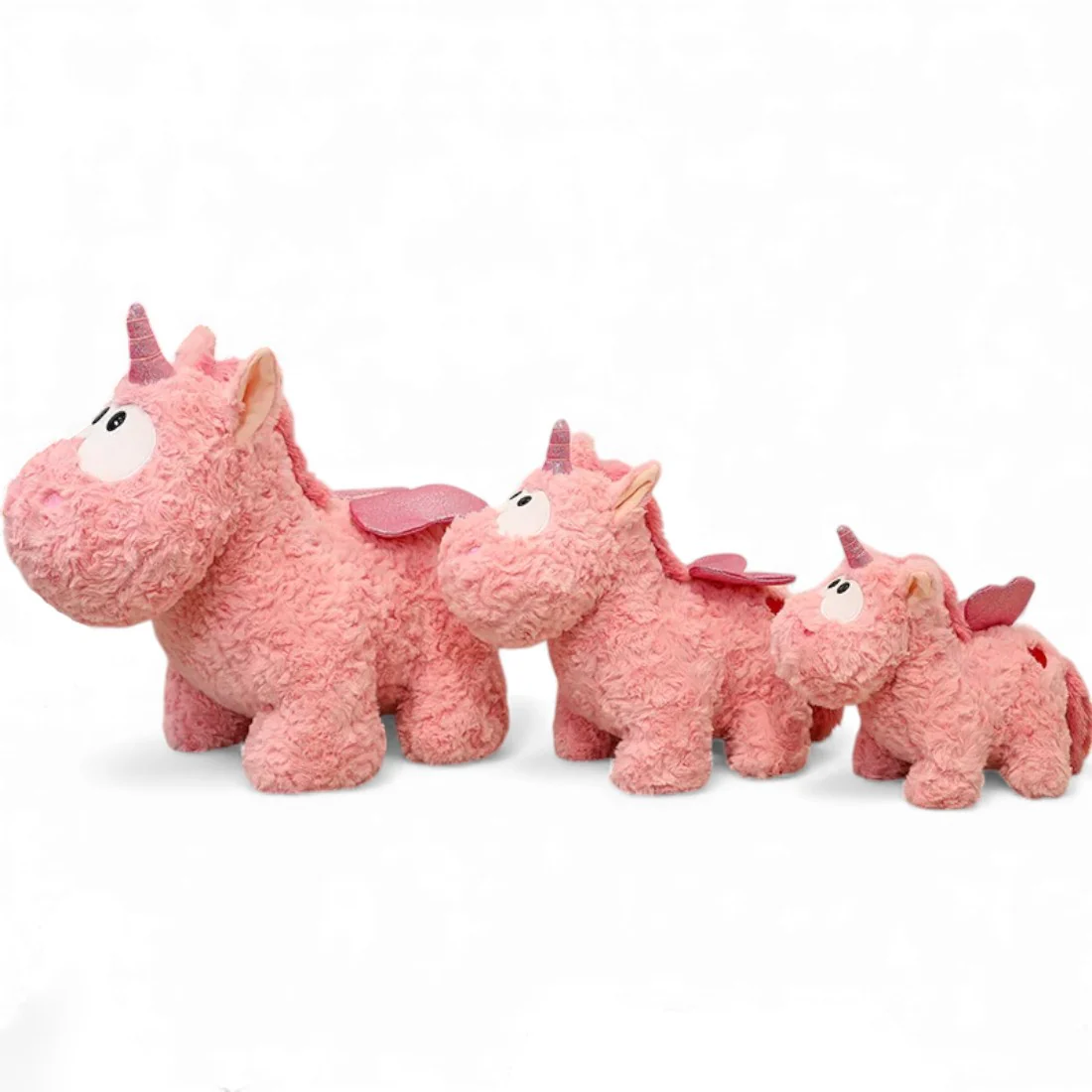 Peluche licorne rose pelage bouclé avec ailes brillantes – Image 5